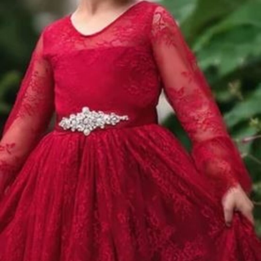 DRESS FORMAL AINSLEY DRESS & BELT SET CRIMSON!